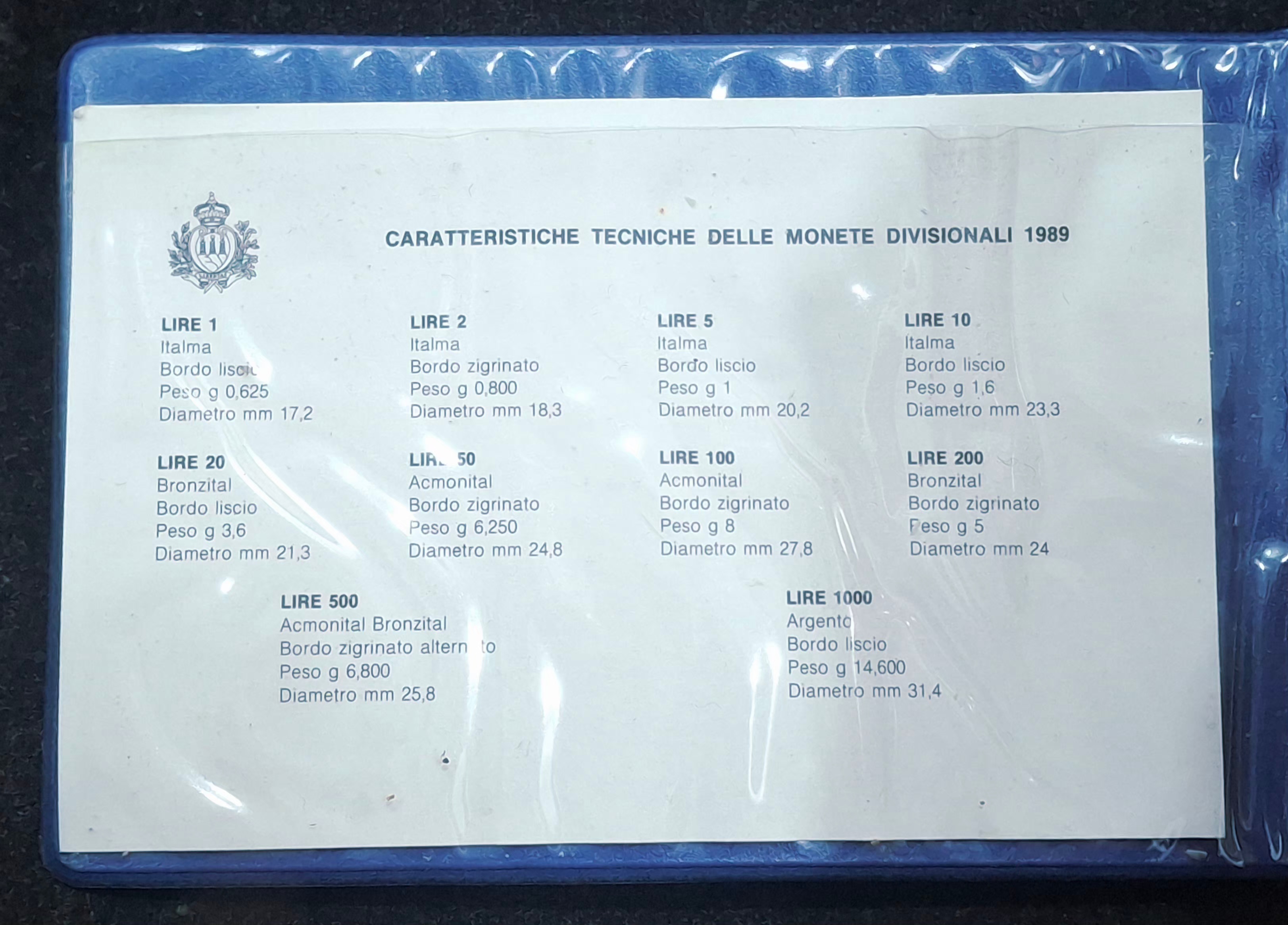 1989 Italy SAN MARINO complete set 10 COINS UNC with silver in official folder silver coin weight Silver (.835) Weight 14.6 g - Image 7