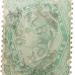 Postal Stamp of Victoria 2 Annas 6 Pies - Green Colour - Used as per Image.