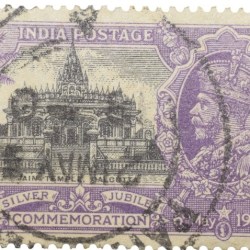 Postal Stamp of George V - Silver Jubliee 6th May 1935 - Jain Temple, Calcutta - 1-1/4 Annas Purple Colour - Used Condition as per Image.