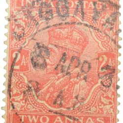 Postal Stamp of George V 2 Annas Red-Orange Colour - Used Condition as per image.
