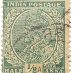 Postal Stamp of George V 1/2 Anna Green Colour - Used Condition as per image.