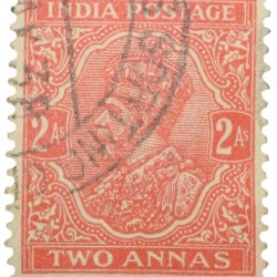Postal Stamp of George V 2 Annas Red-Orange Colour - Used Condition as per image.