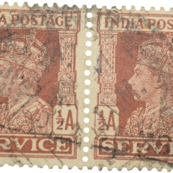 Postal Stamp of George VI 1/2 Anna Brown Colour - Block of 2 Stamps - Used Condition as per image.