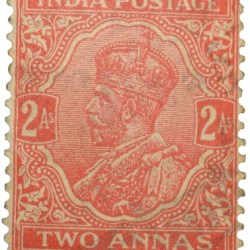 Postal Stamp of George V 2 Annas Red-Orange Colour - Used Condition as per image.