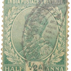 Postal Stamp of George V 1/2 Anna Green Colour - Used Condition as per image.