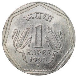 Copper-Nickel 1 Rupee of Republic India (AD 1990) of Noida Mint Security Edge Scarce About UNC Grade