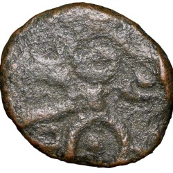 Alternative view of Copper Coin of Gingee Nayakas (15th - 16th Cen. AD) with Seated Lord Hanumana/Vaishnavite Symbol Very Rare