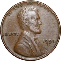 Old 1 Cent of USA (AD 1951) with Abraham Lincoln Scarce