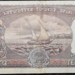 Alternative view of 10 Rupees of Republic India (AD 1985-1990) R.N.Malhotra Signature Black note with Boat