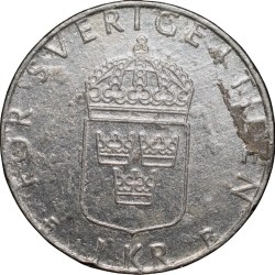 Alternative view of Copper-Nickel 1 Krone of Sweden (AD 1999) of Gustaf VI Adolf