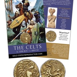 THE CELTS – Gold Stater Reproduction Coin WITH BEAUTIFUL FOLDER COIN