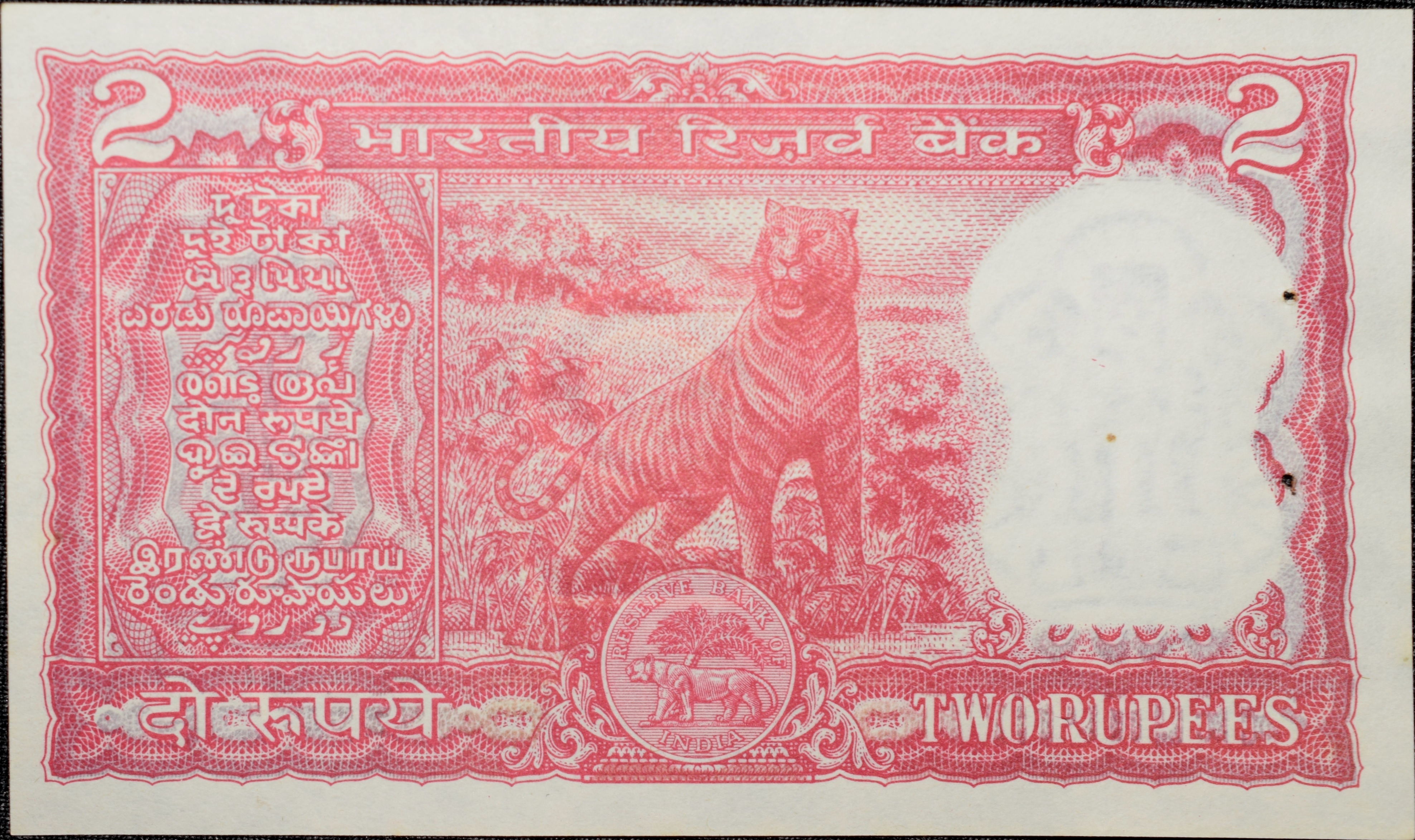 2 Rupees of Republic India (AD 1980) I.G.Patel Signature with Full Tiger figure with 13 regional languages on the back - Image 2