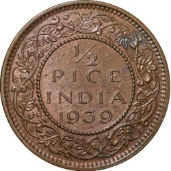 Alternative view of Bronze 1/2 Pice of George VI (AD 1940) of Calcutta Mint Extremely Fine
