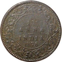 Alternative view of Copper 1/12 Anna of Victoria Queen (AD 1876) of Calcutta Mint Rare Date