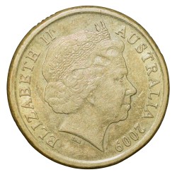 Alternative view of Brass 2 Dollar of Elizabeth II (AD 2009) from Australia with 1/2 length figure of Aboriginal man