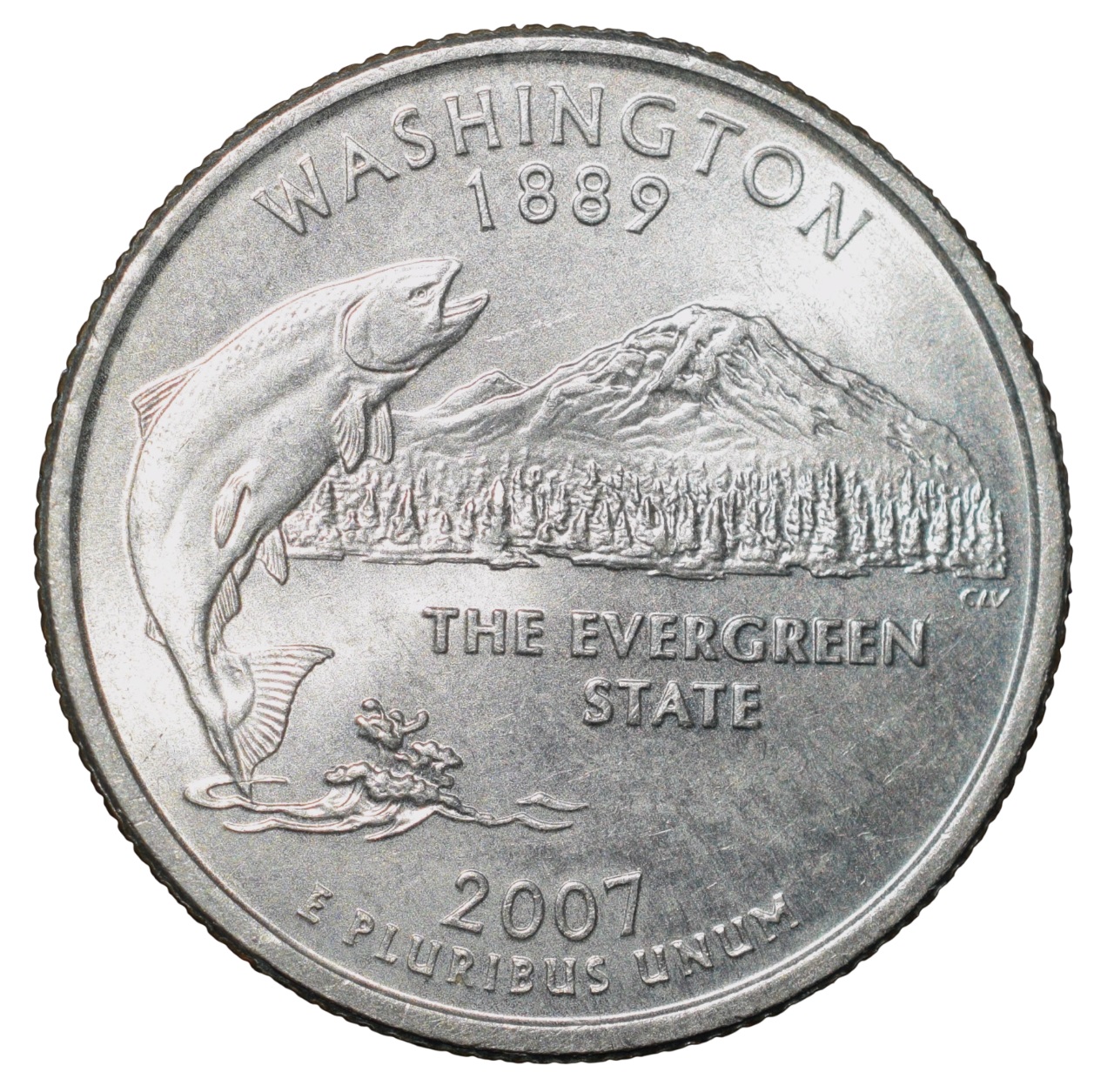 Nickel 1/4 Dollar of United States of America (AD 2007) Commemorative Issue 'Washington' - The Evergreen State UNC Grade