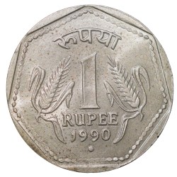 Copper-Nickel 1 Rupee of Republic India (AD 1990) of Noida Mint Security Edge About UNC Grade