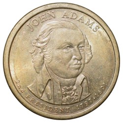 Brass 1 Dollar of United States of America (AD 2007) Commemorative Issue 'John Adams' About UNC Grade