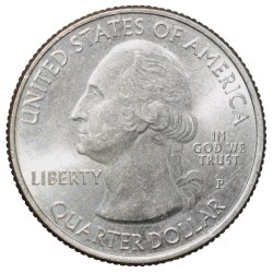 Alternative view of Nickel 1/4 Dollar of United States of America (AD 2010) Commemorative Issue 'Yellow Stone' State UNC