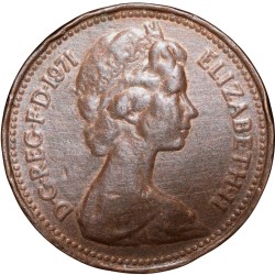 Bronze 1 Penny of Elizabeth II (AD 1971) from United Kingdom
