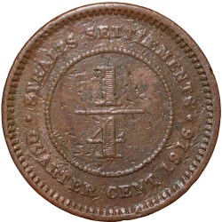 Alternative view of Bronze 1/4 Cent of George V (AD1916) of Straits Settelements Scarce