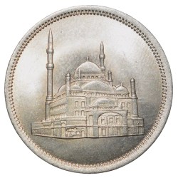Copper-Nickel 10 Qirsh of Egypt Country (AD 1984) with Mosque of Mohamed Ali at the Citadel of Salah El Din