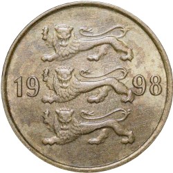 Brass 10 Senti of Estonia Country (AD 1998) with Three lions