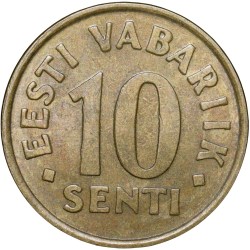 Alternative view of Brass 10 Senti of Estonia Country (AD 1998) with Three lions
