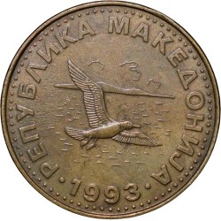 Brass 50 Deni of Macedonia (AD 1993) with Black-headed gull Scarce