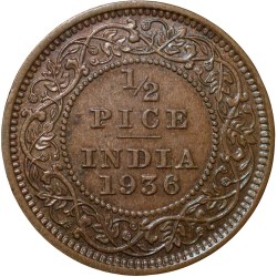 Alternative view of Bronze 1/2 Pice of George V (AD 1936) of Calcutta Mint Beautiful Grade