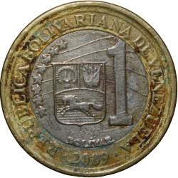 Alternative view of Bi-Metallic 1 Boliviar of Venezuela Country (AD 2009)