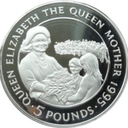 5 Pounds Queen Elizabeth II Queen Mother Silver Proof Silver 1995 Issue Unique and Rare