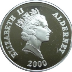Alternative view of 5 Pounds Elizabeth II Queen Mother Alderney Silver Unique and Rare