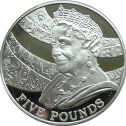 5 Pounds Elizabeth II Queen Mother Alderney Silver Unique and Rare