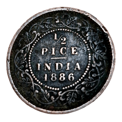 British India Copper 1/2 PICE Year 1886 VICTORIA EMPRESS in Used Condition.