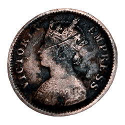 Alternative view of British India Copper 1/2 PICE Year 1886 VICTORIA EMPRESS in Used Condition.