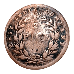 British India Copper 1/2 PICE Year 1853 EAST INDIA COMPANY **RARE** Used Condition.