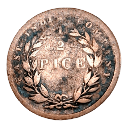 British India Copper 1/2 PICE Year 1853 EAST INDIA COMPANY **RARE** Used Condition.