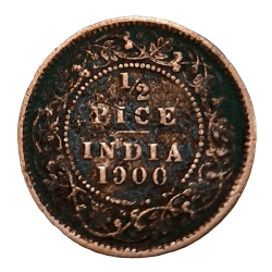 British India Copper 1/2 PICE Year 1900 VICTORIA EMPRESS in Used Condition.