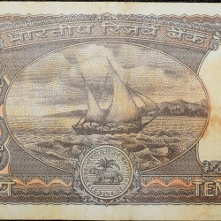 Alternative view of 10 Rupees of Republic India (AD 1985-1990) R.N.Malhotra Signature Black note with Boat