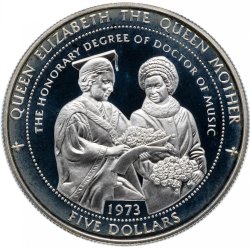 Alternative view of 5 Dollars Queen Elizabeth II Honorary degree for the Queen Mother Silver Tuvalu Unique and Rare