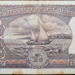 Alternative view of 10 Rupees of Republic India (AD 1985-1990) R.N.Malhotra Signature Black note with Boat