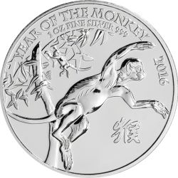 Alternative view of United Kingdom 1 Oz Fine Silver 2016 The year of Monkey 2 Pounds Issue Very Unique and Rare