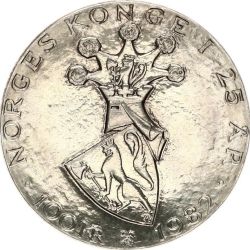 Alternative view of 100 Kroner Silver Olav V Anniversary of King Olav's Reign Norway Ultra Rare