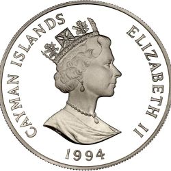 Alternative view of 1 Dollar Queen Elizabeth II Queen Mother Cayman Islands Silver Unique and Rare