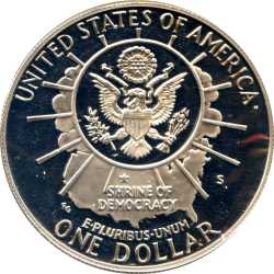 Alternative view of 1 United States of America Dollar Unique and Rare Mount Rushmore 1991 Issue Silver Prrof S