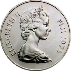 Alternative view of 10 Dollars Queen Elizabeth II Fiji Issue 1978 Silver Unique and Rare