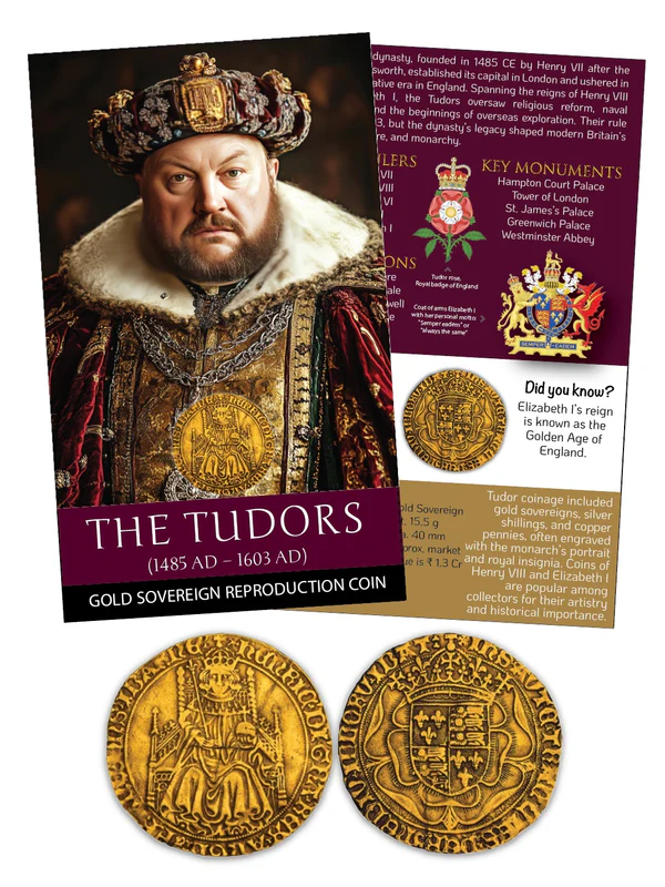 THE TUDORS – Gold Sovereign Reproduction Coin WITH BEAUTIFUL FOLDER COIN