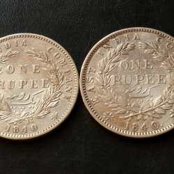 Alternative view of EAST INDIA COMPANY QUEEN VICTORIA 1840 1. DIVIDED LEGEND 2. CONTINUE LEGEND ONE' RS SILVER wt. 11.5 gm each 1 EXCELLENT CONDITION AS image🖼
