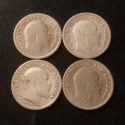 Alternative view of Edward 1/4 ruppes full silver rare coin four different year collection